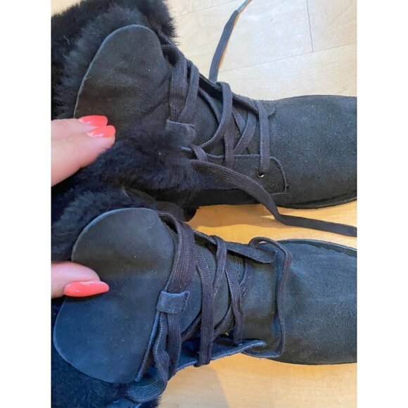 UGG "weylyn" boot shearling cuff Womens Size 9.5 NEW black lace up - Picture 4 of 10
